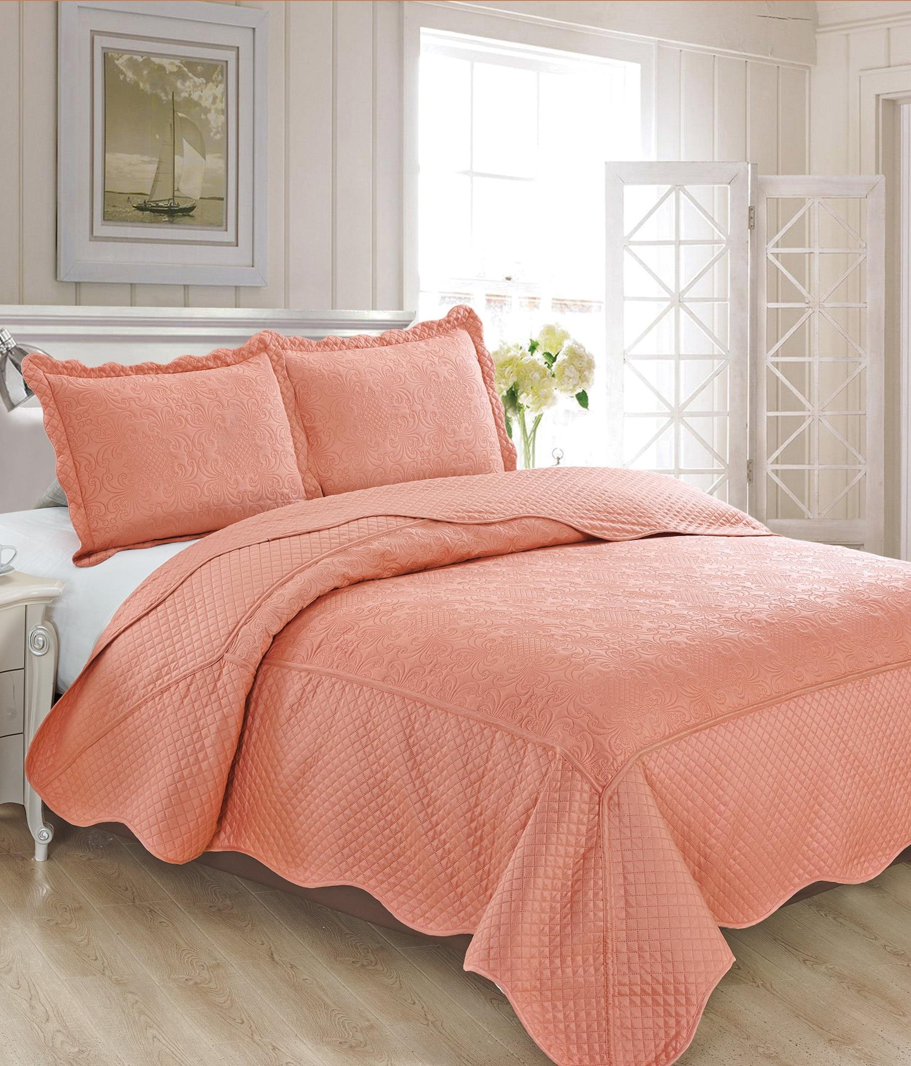 Fancy Collection 3pc Luxury Bedspread Coverlet Embossed Bed Cover Solid Size Veronica Coral King California King OTElMkJ6ZHRzUDRJTA 