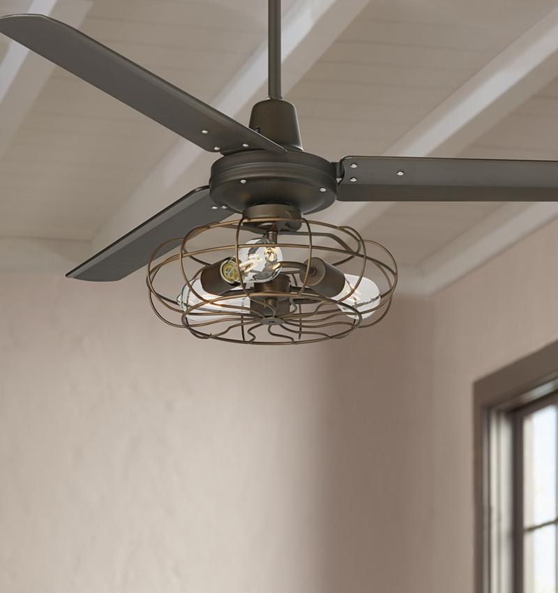 Ceiling Fans 52" Plaza DC Bronze Ceiling Fan with Vintage Cage LED Kit