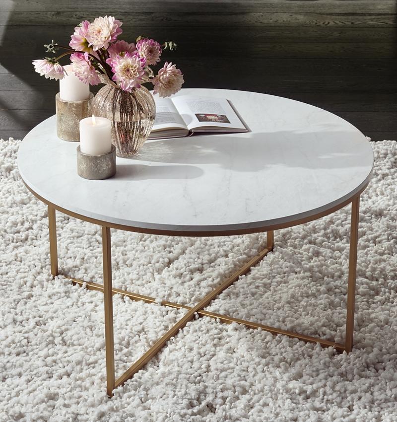 Tables | Aurelia 36" Wide Faux Marble and Gold Modern ...