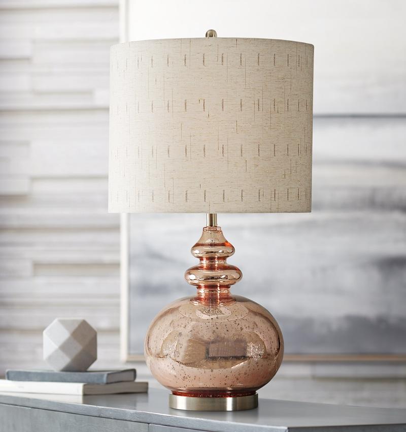 Table Lamps Gemvara Rose Gold Table Lamp with Beige Designer Print