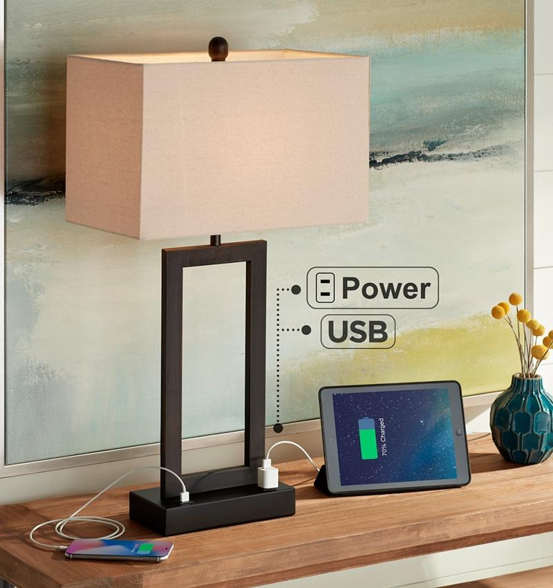 Table Lamps Todd Bronze Finish Metal Table Lamp with USB Port and Outlet