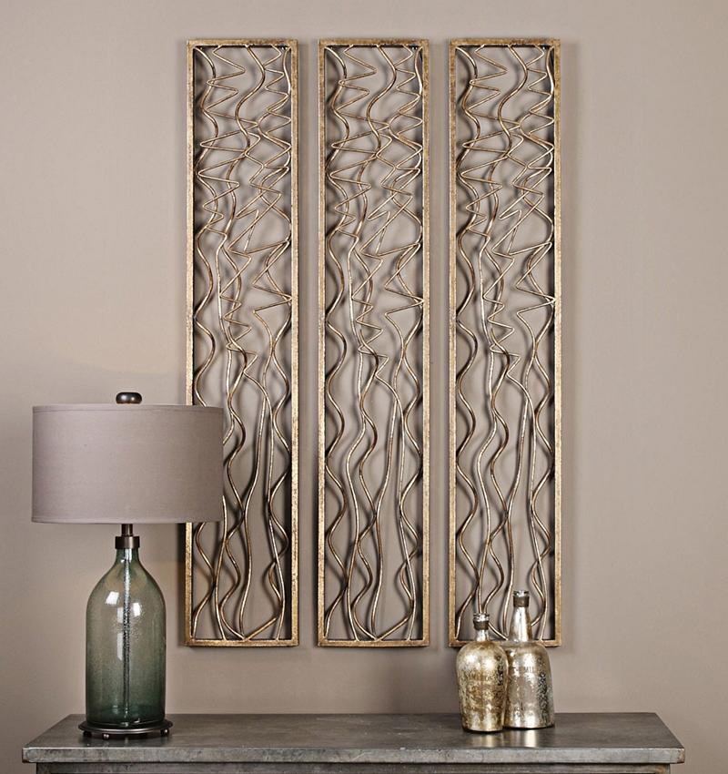 Wall Art Uttermost Scribble Aged Gold Leaf 60 High Metal Wall Panel