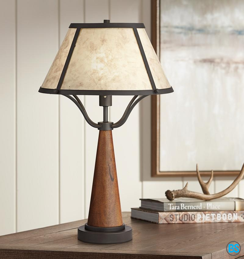 Table Lamps | Idyllwild Warm Wood Mica Shade Rustic Table Lamp ...