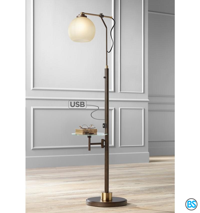 Floor Lamps | Jobe Industrial Floor Lamp with Tray Table and USB Port
