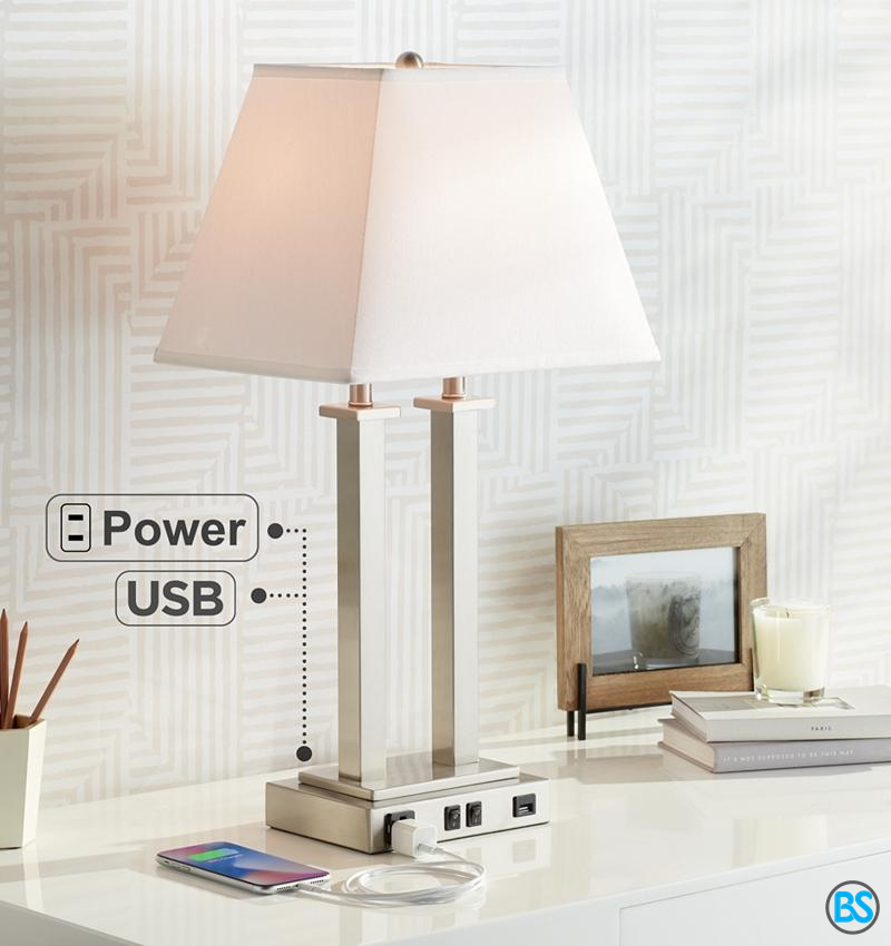 Desk Lamps | Possini Euro Amity Desk Lamp with USB Port and Outlet