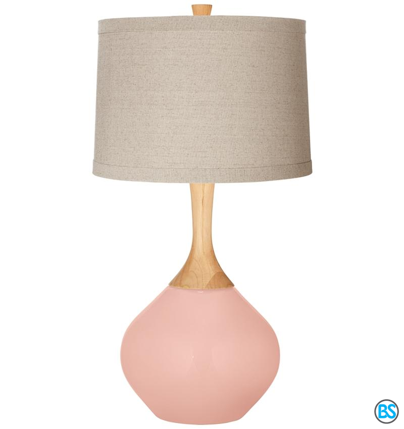 Table Lamps | Rose Pink Natural Linen Drum Shade Wexler Table Lamp ...