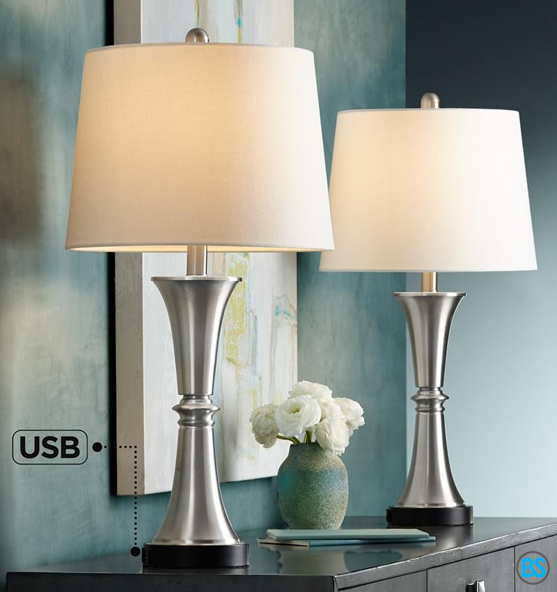 Table Lamps | Seymore Touch Table Lamps USB Ports and LED Bulbs - Set