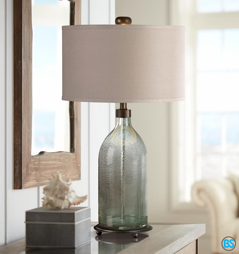 Table Lamps Uttermost Massana Olive Gray Seeded Glass
