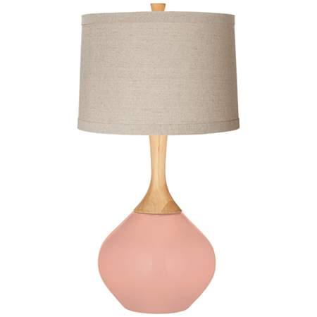 Table Lamps | Mellow Coral Natural Linen Drum Shade Wexler Table Lamp ...
